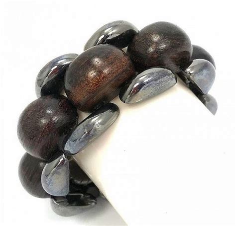 Yves Saint Laurent Gunmetal and Wood Bracelet